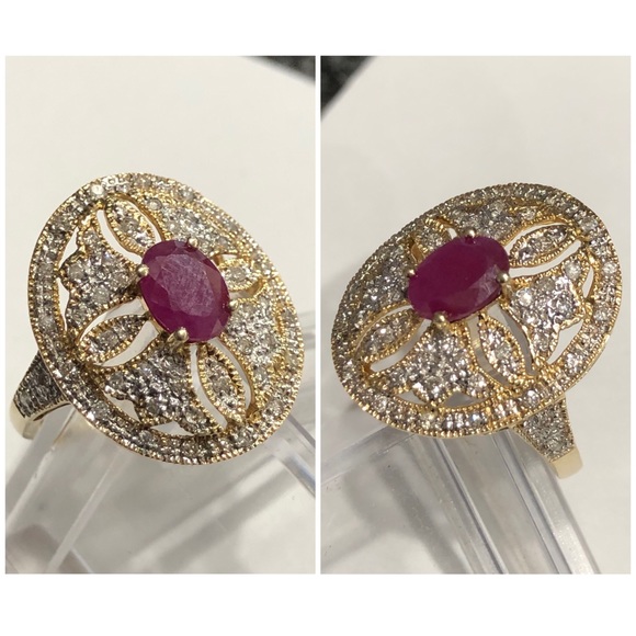 🌟SOLD!🌟10KT Gold Ruby & Diamond Art Deco Ring - Picture 4 of 7
